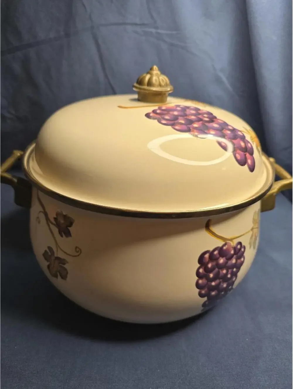 Vintage Porcelain Casserole Brass Handles Villa Grande Tabletops Unlimited